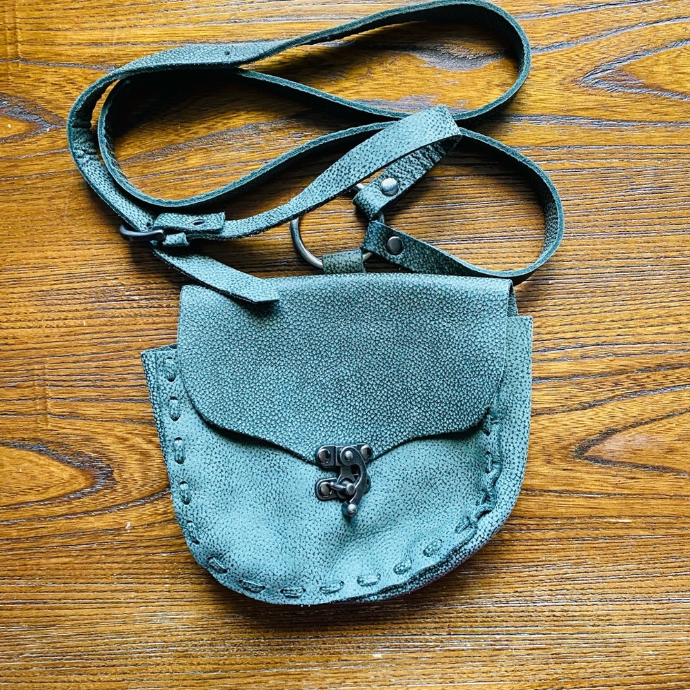 Free People Sage Green Suede Leather Mini Turn Lock Crossbody Top Handle Bag
